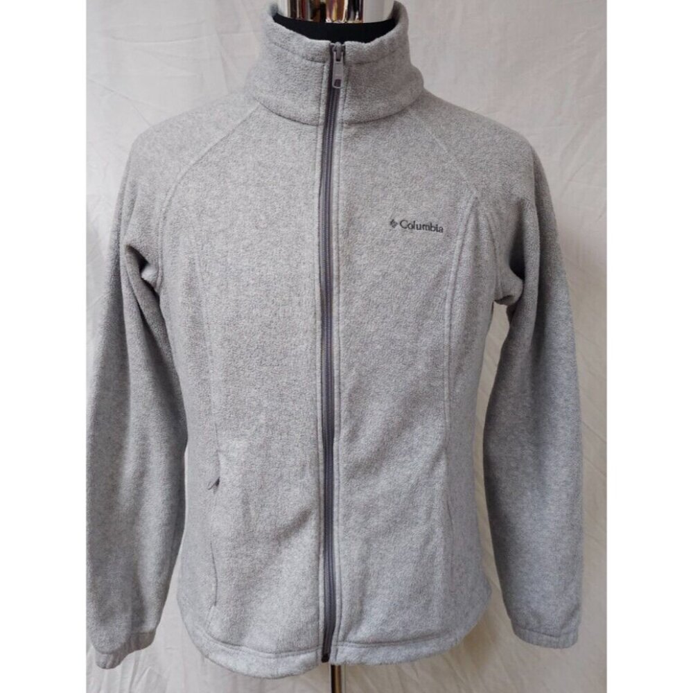Columbia Womens Medium Grey Fleece Full Zip Hike Camping Outdoors Logo Jacket